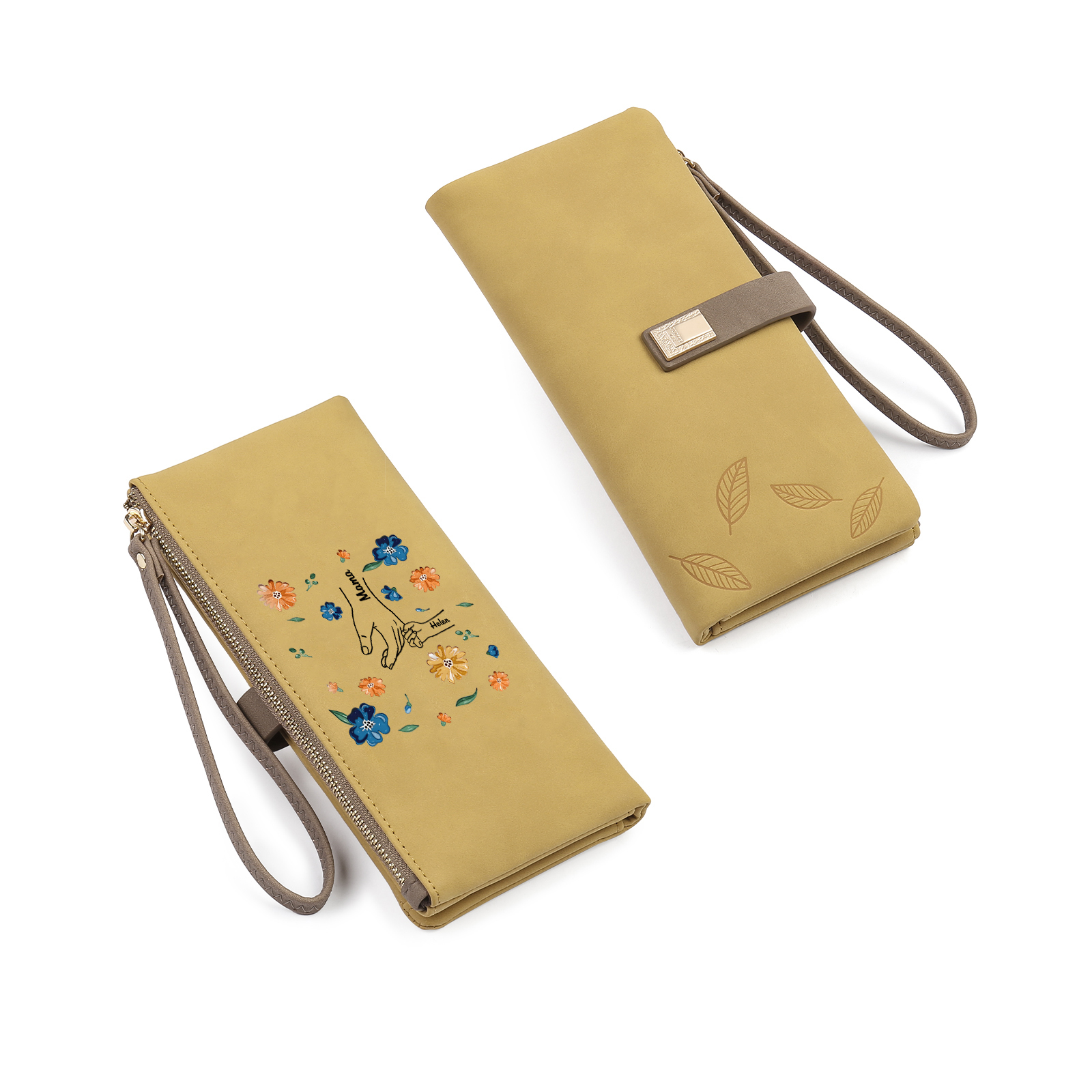 Personalised 2 Names PU Leather Wallet, Custom Long Wallet Gift For Her | Jessemade