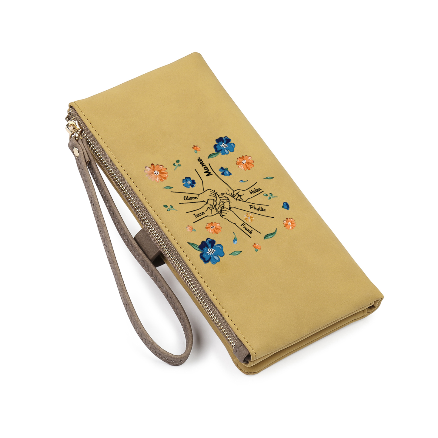 Personalised 6 Names PU Leather Wallet, Custom Long Wallet Gift For Her | Jessemade