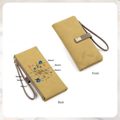Personalised 6 Names PU Leather Wallet, Custom Long Wallet Gift For Her | Jessemade