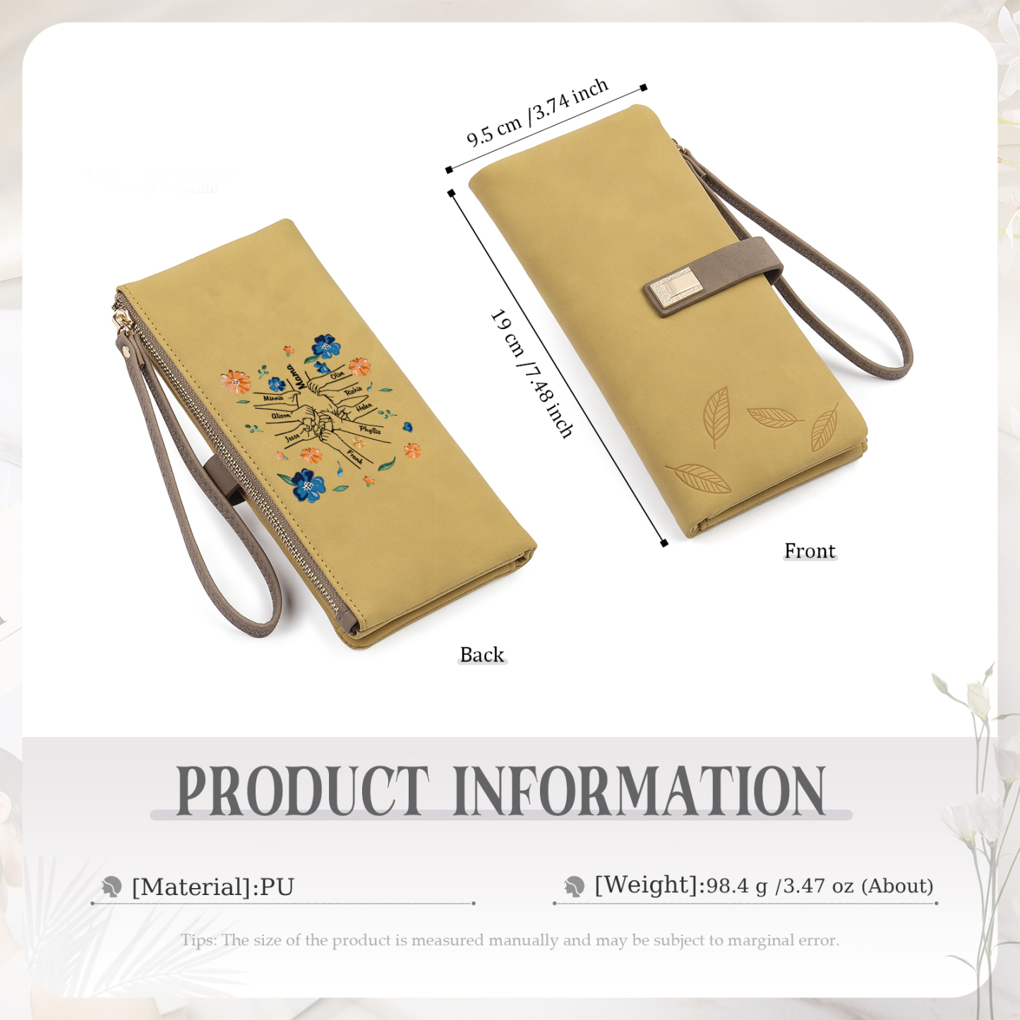 Personalised 9 Names PU Leather Wallet, Custom Long Wallet Gift For Her | Jessemade
