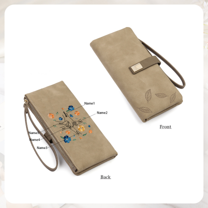 Personalised 5 Names PU Leather Wallet, Custom Long Wallet Gift For Her | Jessemade