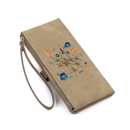 Personalised 6 Names PU Leather Wallet, Custom Long Wallet Gift For Her | Jessemade