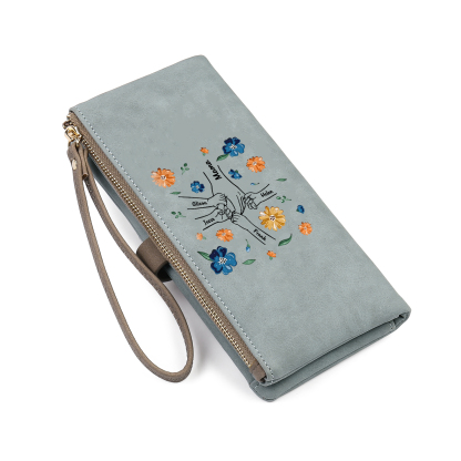 Personalised 5 Names PU Leather Wallet, Custom Long Wallet Gift For Her | Jessemade