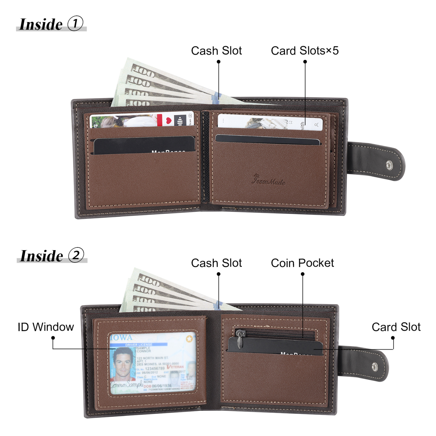 Personalised Men's Wallet - Custom Photo and Text in Brown/Gray - Christmas Gift for Him | Jessemade