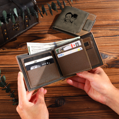 2 Names - Personalised Photo Custom Leather Men's Wallet as a Father's Day Gift for Dad