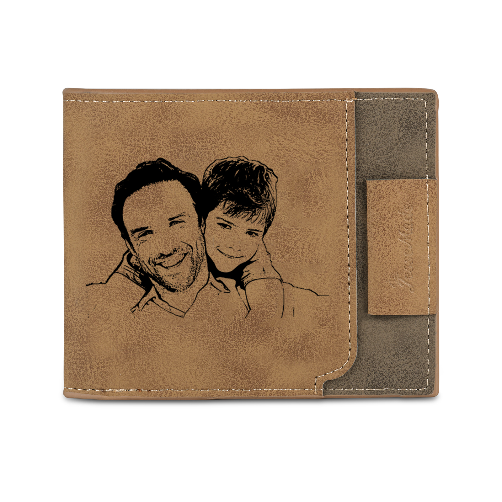 2 Names - Personalised Photo Custom Leather Men's Wallet as a Father's Day Gift for Dad