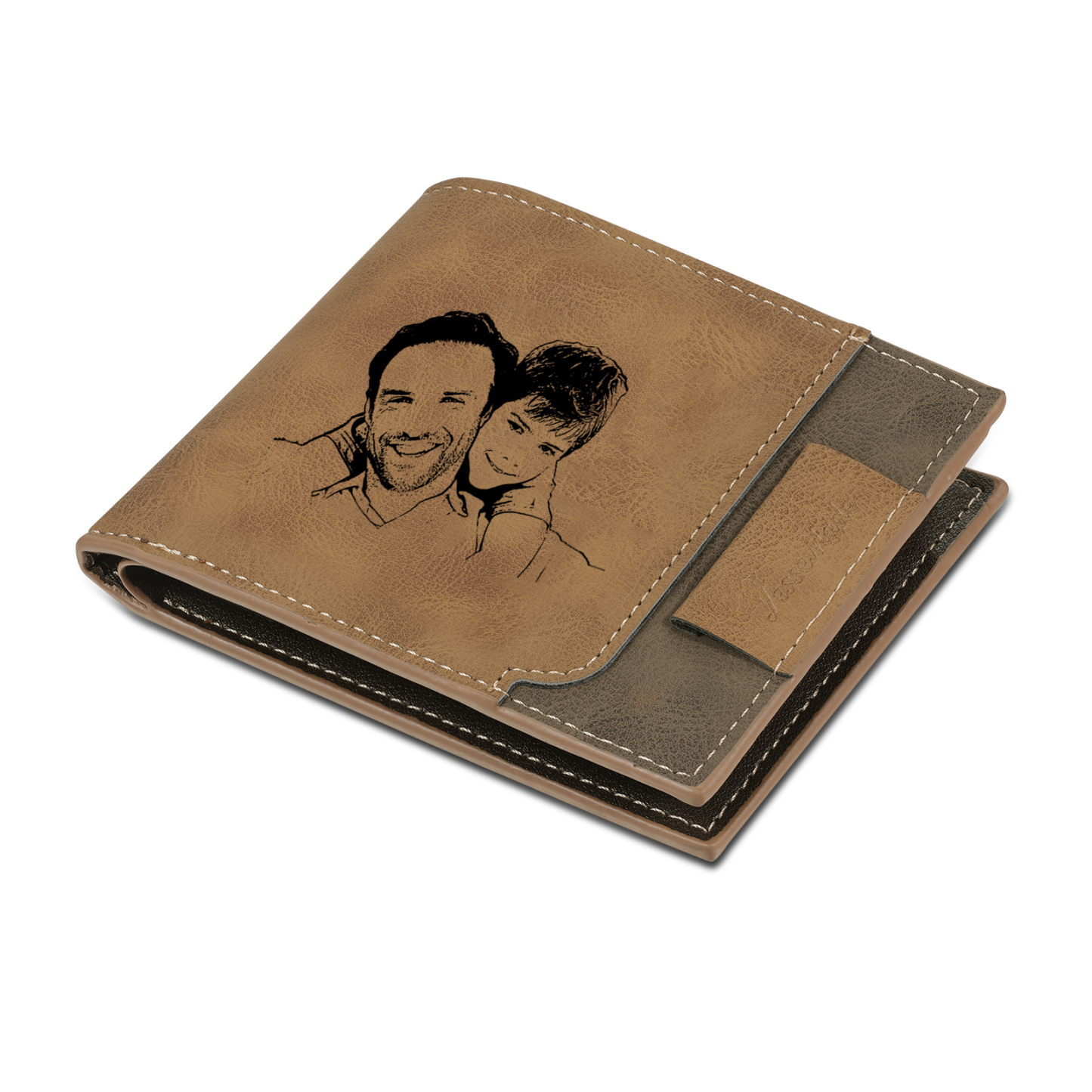 2 Names - Personalised Photo Custom Leather Men's Wallet as a Father's Day Gift for Dad