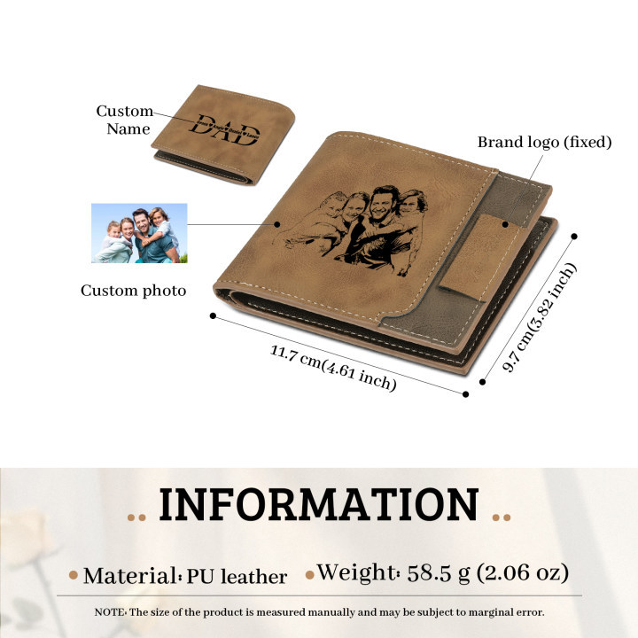 4 Names - Personalised Photo Custom Leather Men's Wallet as a Father's Day Gift for Dad