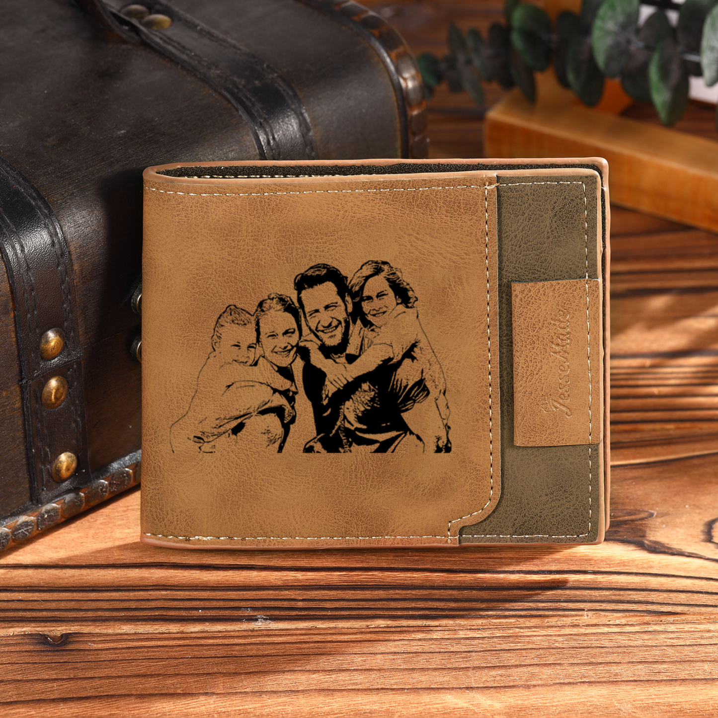 4 Names - Personalised Photo Custom Leather Men's Wallet as a Father's Day Gift for Dad
