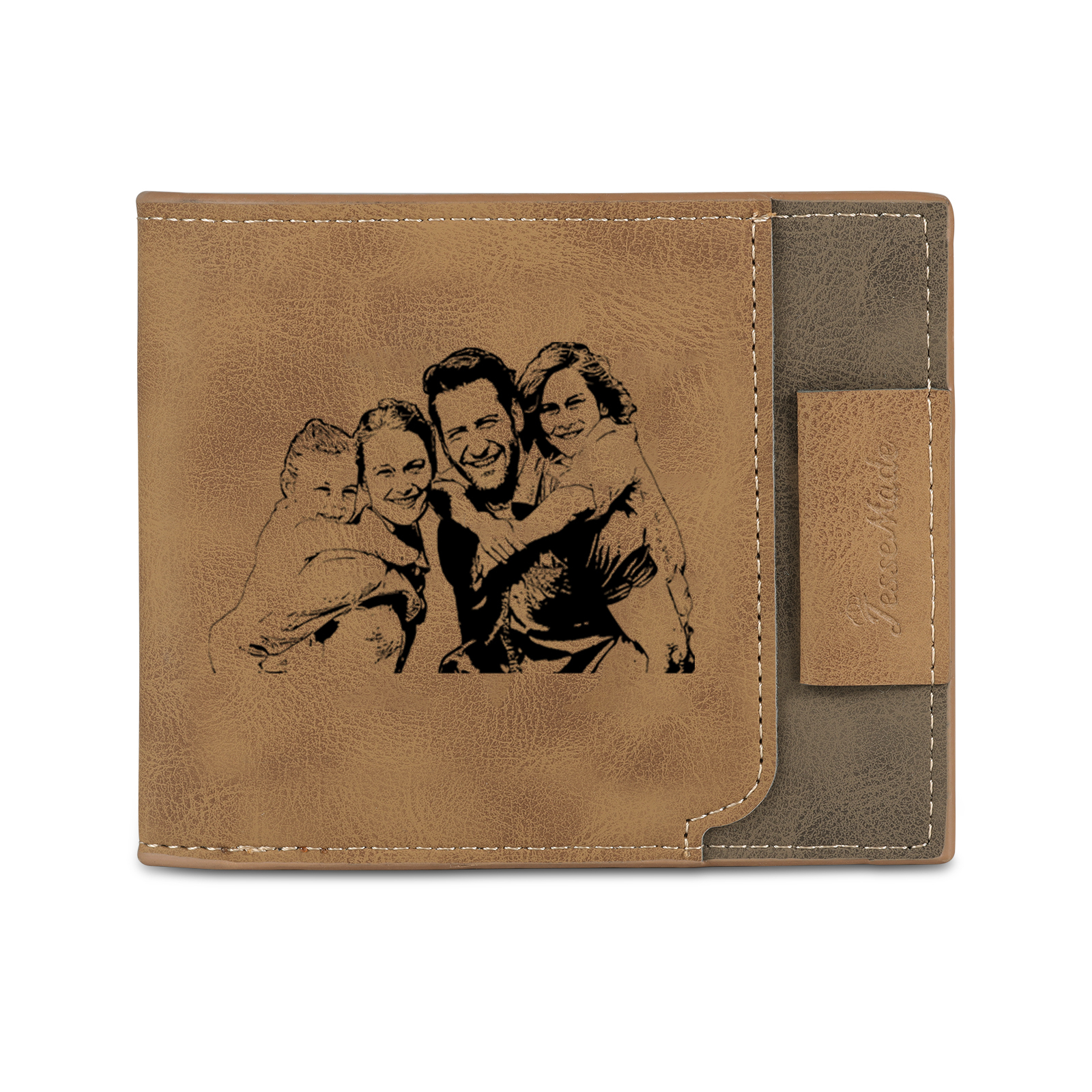4 Names - Personalised Photo Custom Leather Men's Wallet as a Father's Day Gift for Dad