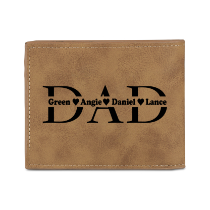 4 Names - Personalised Photo Custom Leather Men's Wallet as a Father's Day Gift for Dad
