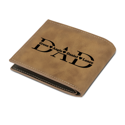 4 Names - Personalised Photo Custom Leather Men's Wallet as a Father's Day Gift for Dad
