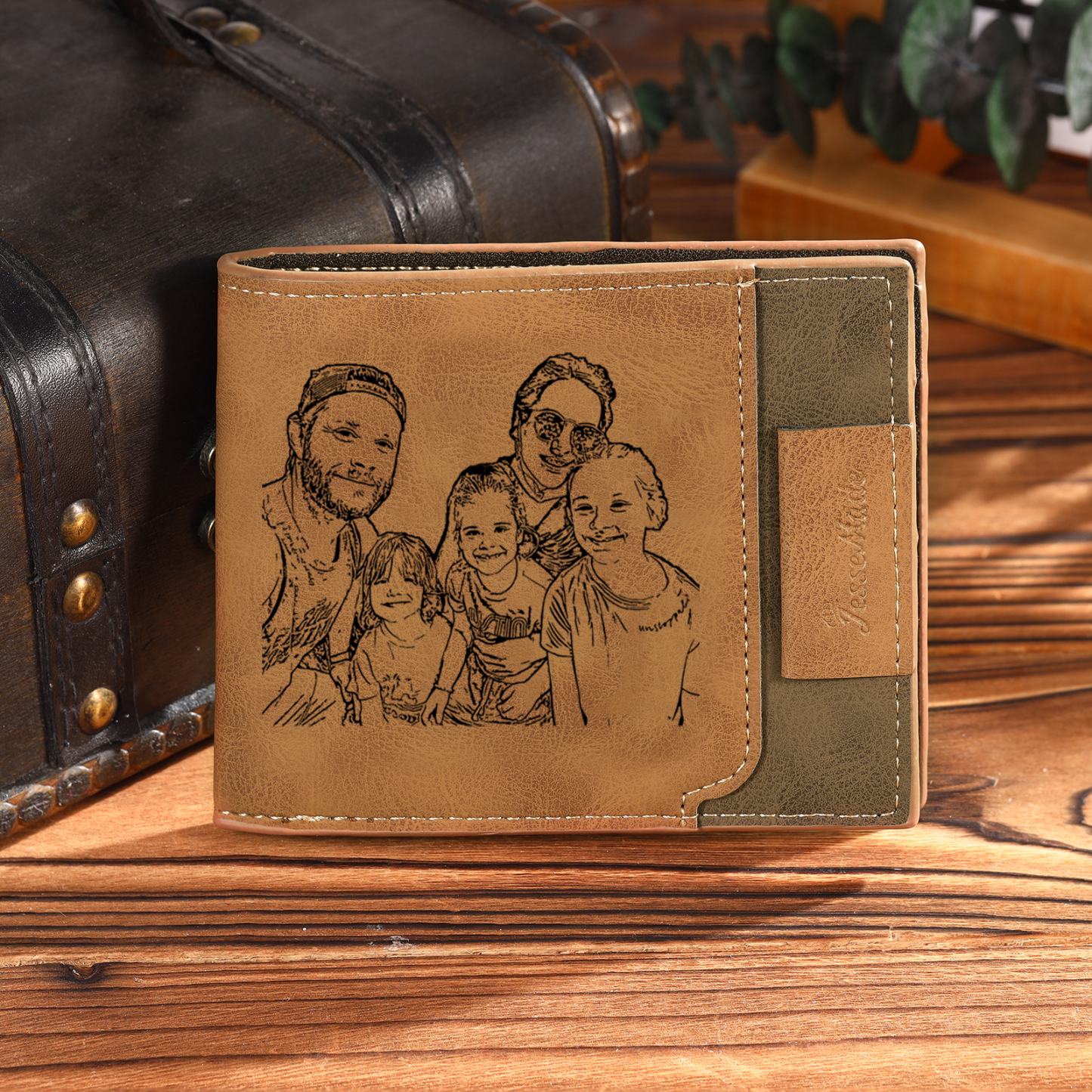 5 Names - Personalised Photo Custom Leather Men's Wallet as a Father's Day Gift for Dad