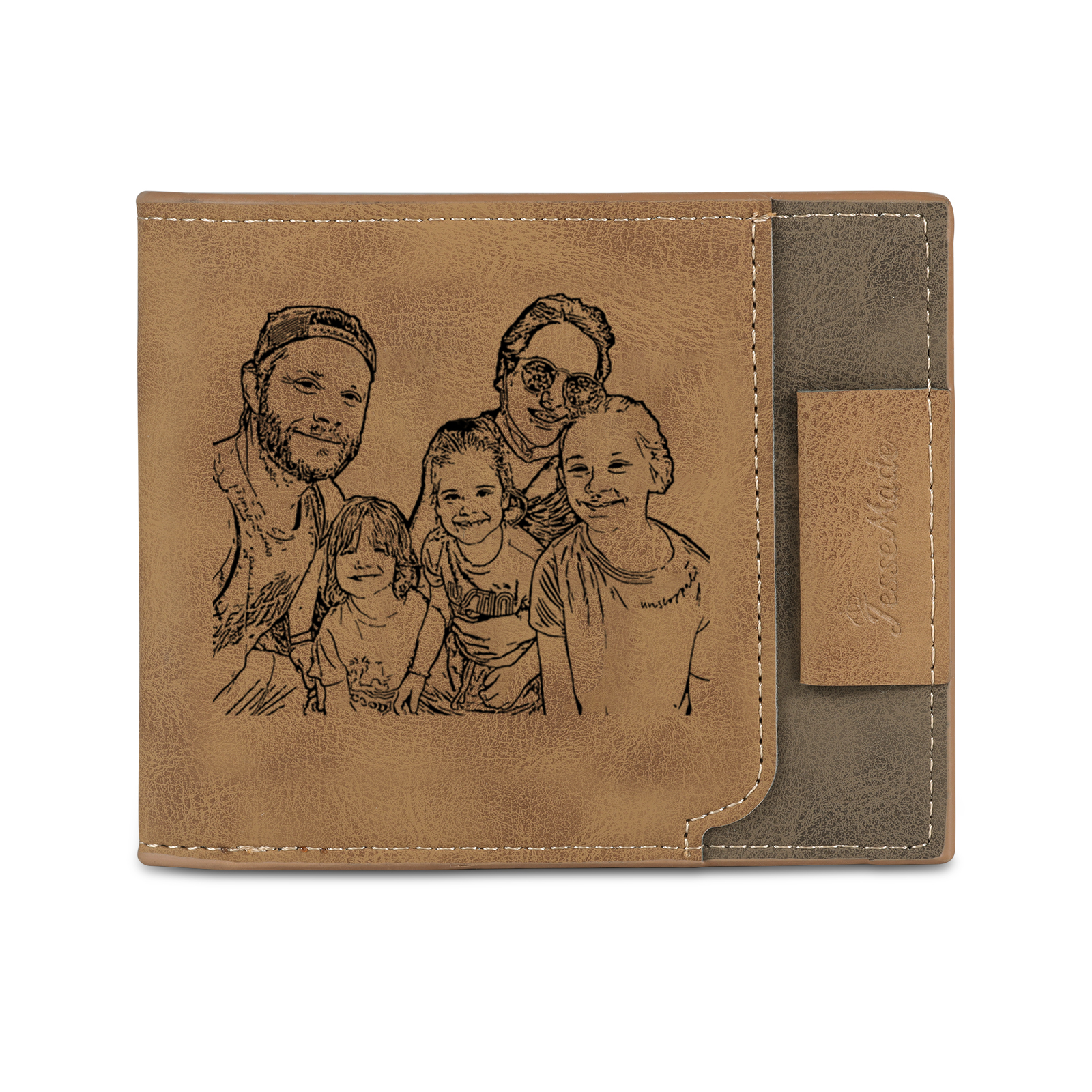 5 Names - Personalised Photo Custom Leather Men's Wallet as a Father's Day Gift for Dad