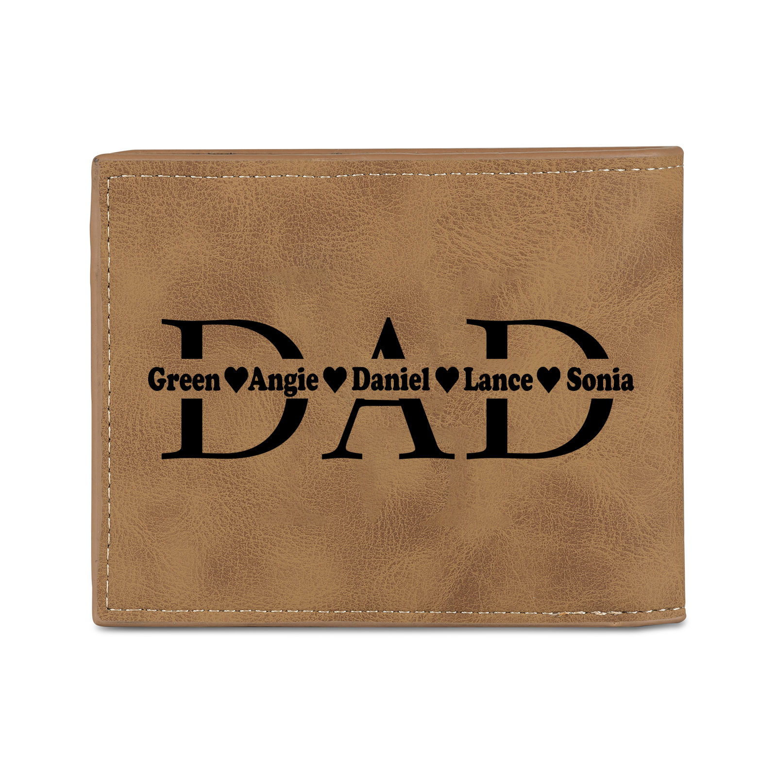 5 Names - Personalised Photo Custom Leather Men's Wallet as a Father's Day Gift for Dad