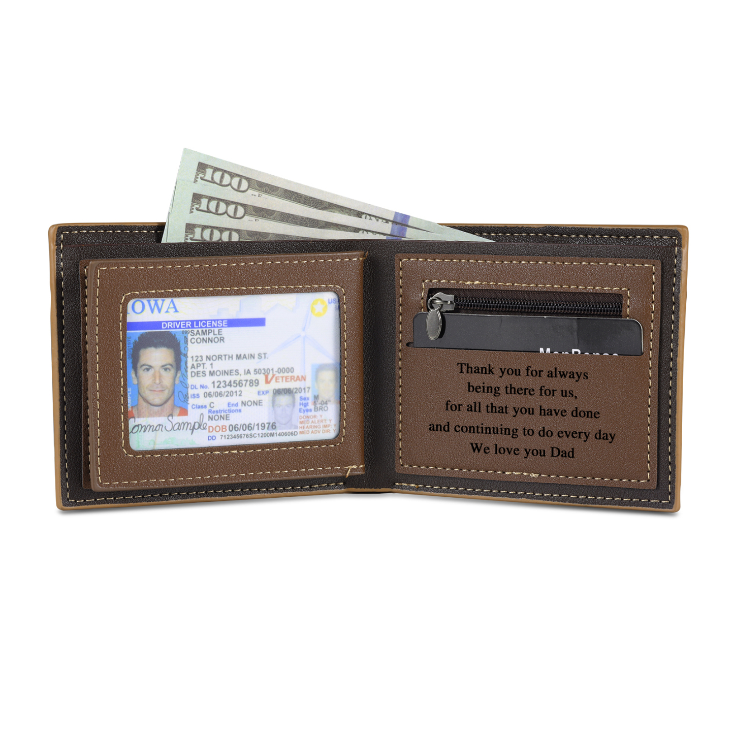 2 Names - Personalised Photo Custom Leather Men's Wallet as a Father's Day Gift for Dad