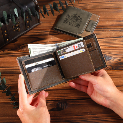 6 Names - Personalised Photo Custom Leather Men's Wallet as a Father's Day Gift for Dad