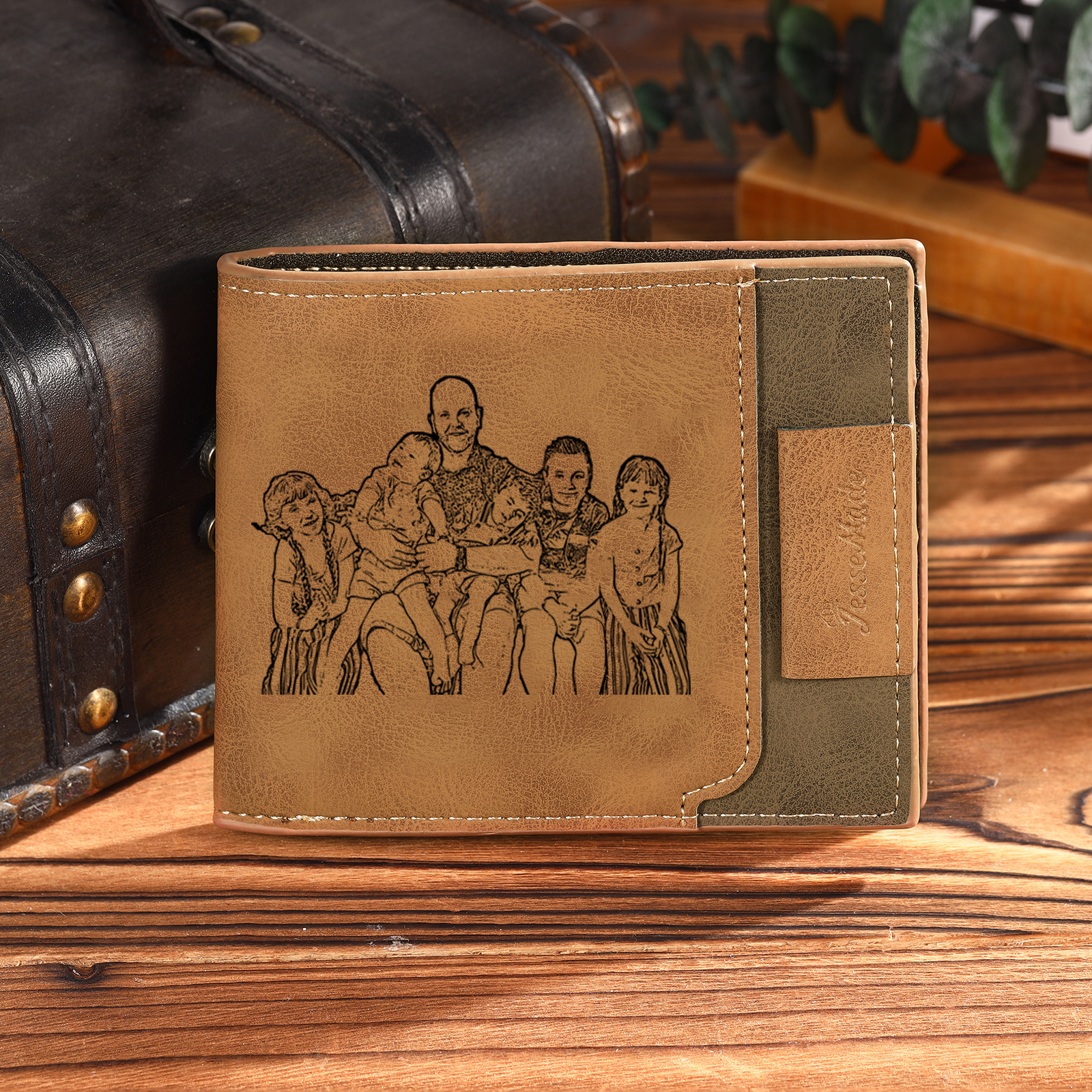 6 Names - Personalised Photo Custom Leather Men's Wallet as a Father's Day Gift for Dad