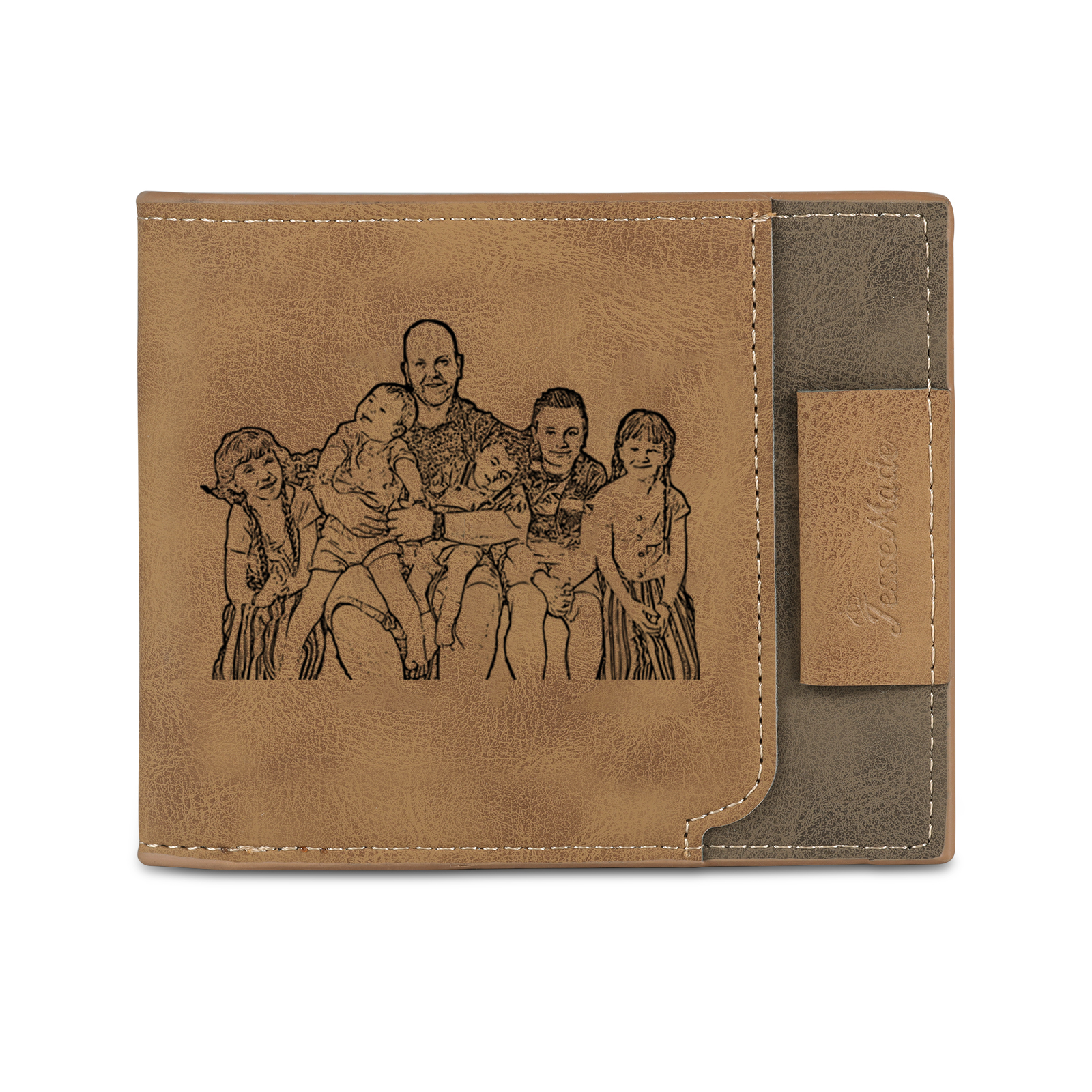 6 Names - Personalised Photo Custom Leather Men's Wallet as a Father's Day Gift for Dad