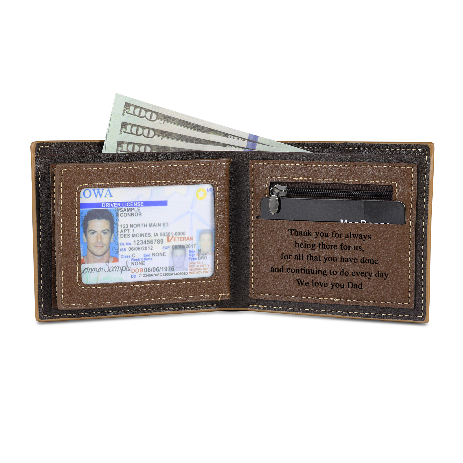 6 Names - Personalised Photo Custom Leather Men's Wallet as a Father's Day Gift for Dad