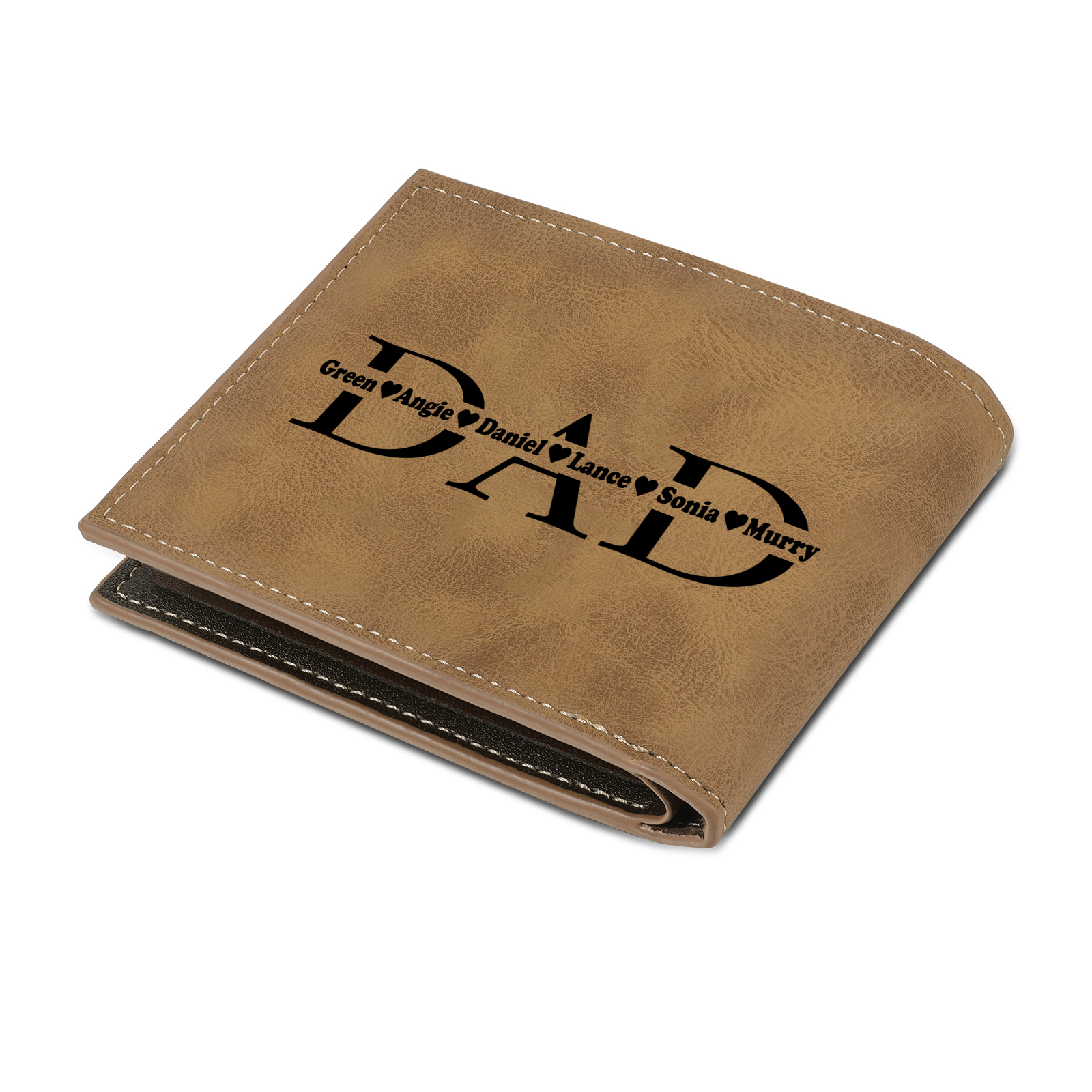 6 Names - Personalised Photo Custom Leather Men's Wallet as a Father's Day Gift for Dad