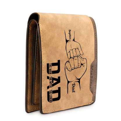 2 Names - Personalised Fist Bump Pattern Custom Name Leather Men's Wallet as a Father's Day Gift for Dad