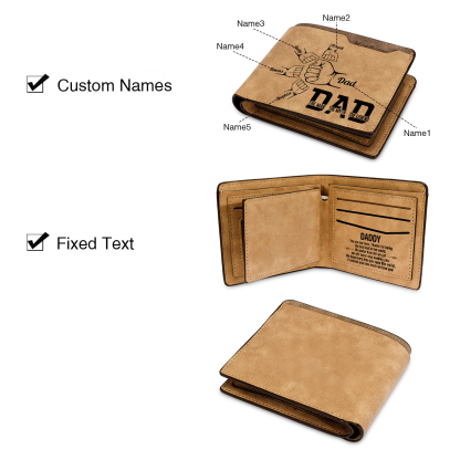 5 Names - Personalised Fist Bump Pattern Custom Name Leather Men's Wallet as a Father's Day Gift for Dad