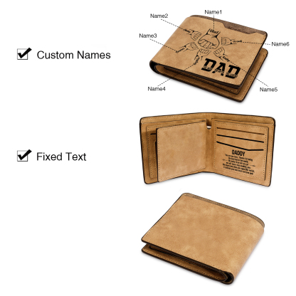 6 Names - Personalised Fist Bump Pattern Custom Name Leather Men's Wallet as a Father's Day Gift for Dad