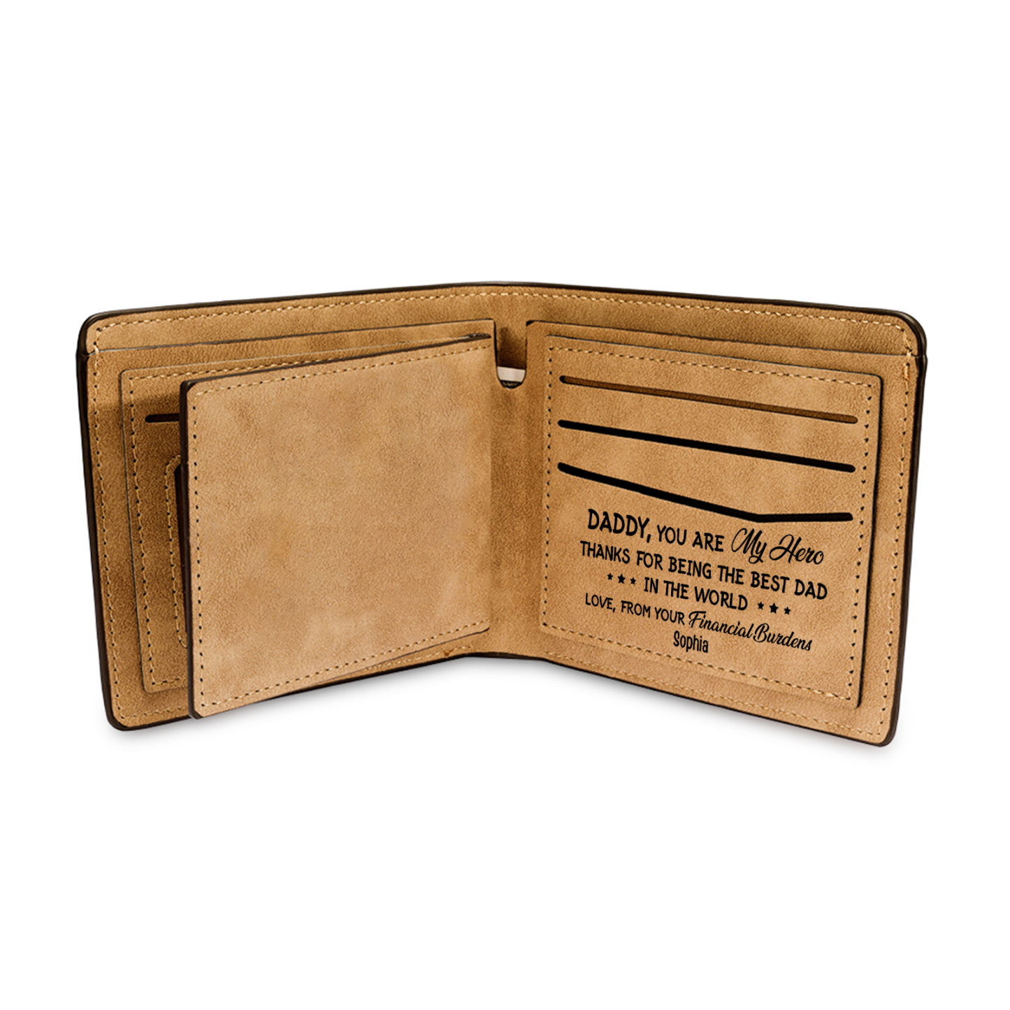 2 Names - Personalised Fist Bump Pattern Custom Text Leather Men's Wallet as a Father's Day Gift for Dad
