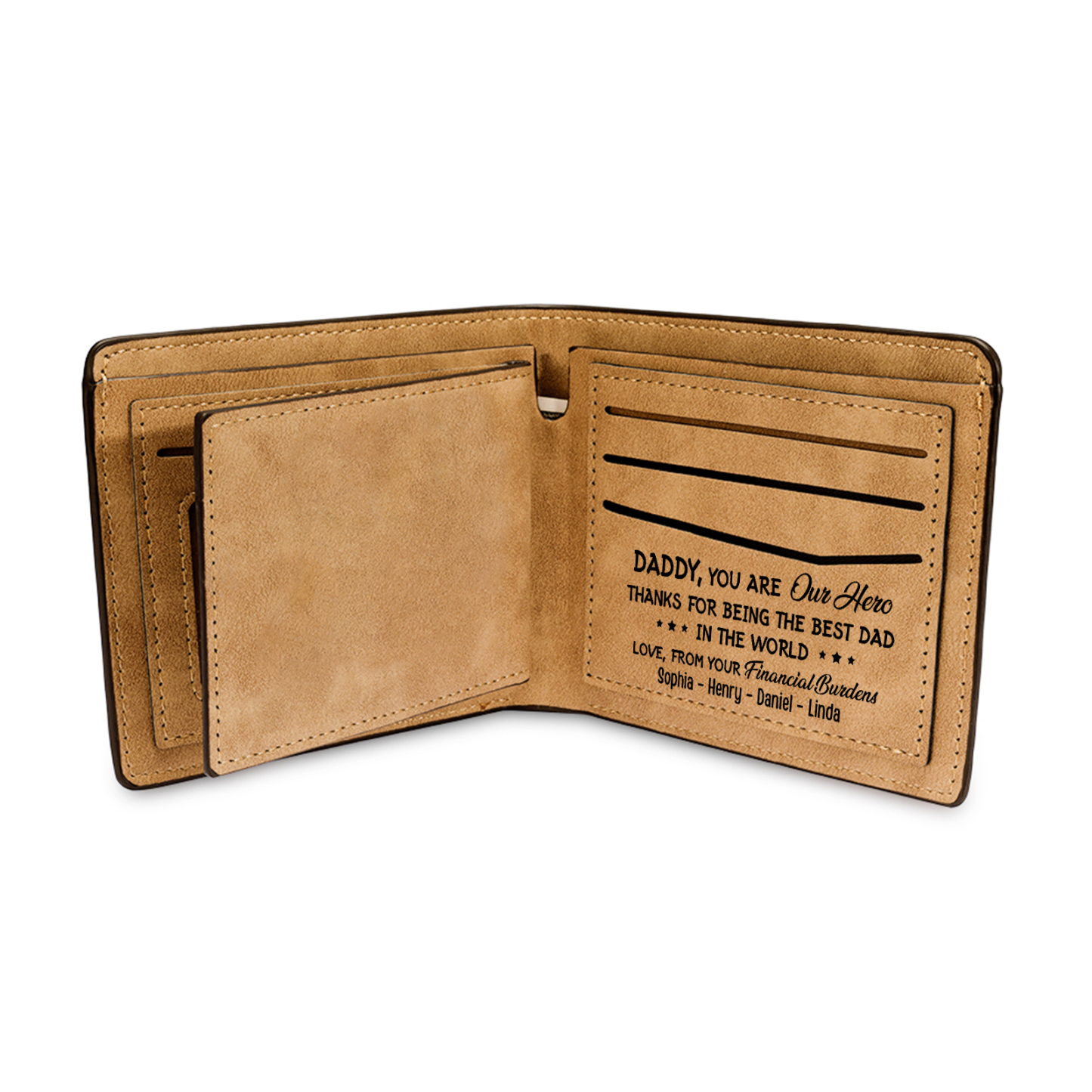 5 Names - Personalised Fist Bump Pattern Custom Text Leather Men's Wallet as a Father's Day Gift for Dad