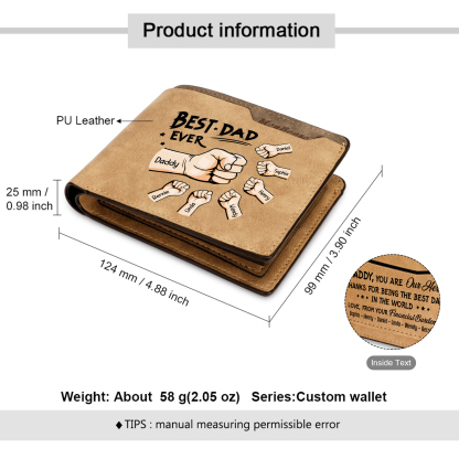 7 Names - Personalised Fist Bump Pattern Custom Text Leather Men's Wallet as a Father's Day Gift for Dad