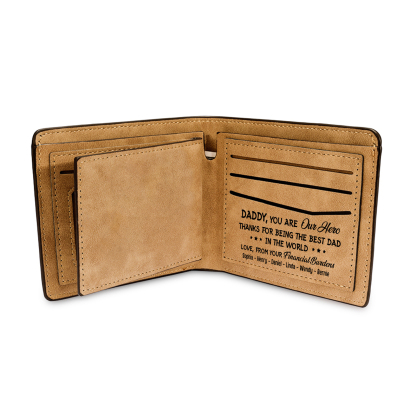 7 Names - Personalised Fist Bump Pattern Custom Text Leather Men's Wallet as a Father's Day Gift for Dad