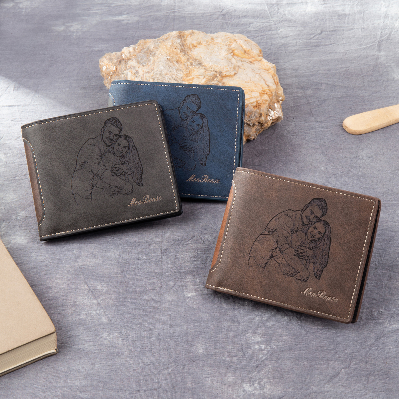 Personalised Leather Folding Wallet With Photo, Name and Letter, Gift For Dad