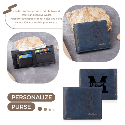 Personalised Leather Folding Wallet With Photo, Name and Letter, Gift For Dad