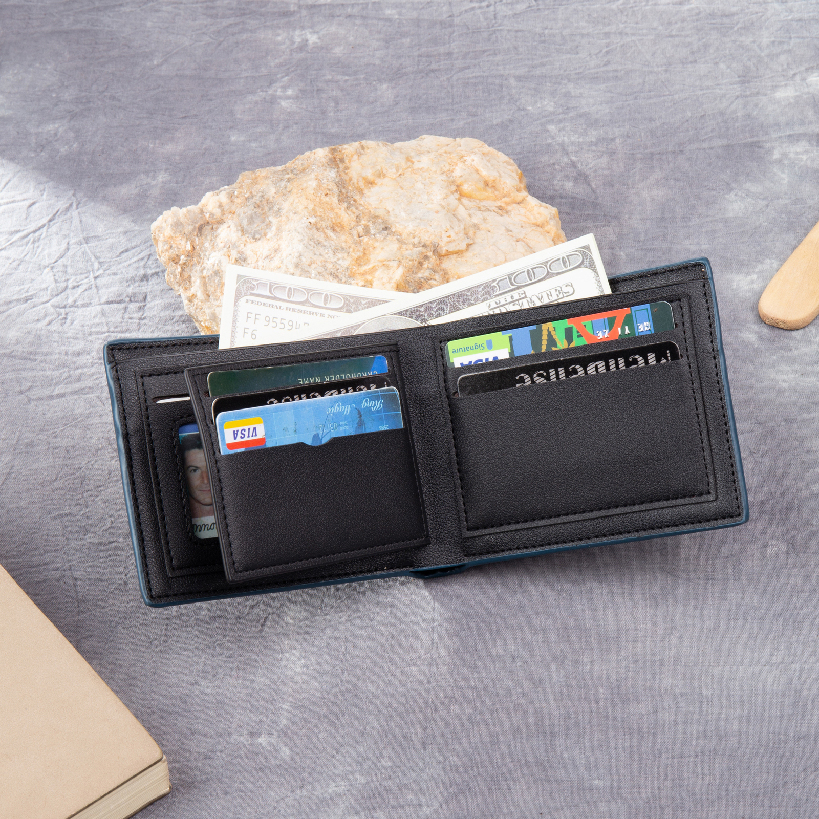 Personalised Leather Folding Wallet With Photo, Name and Letter, Gift For Dad