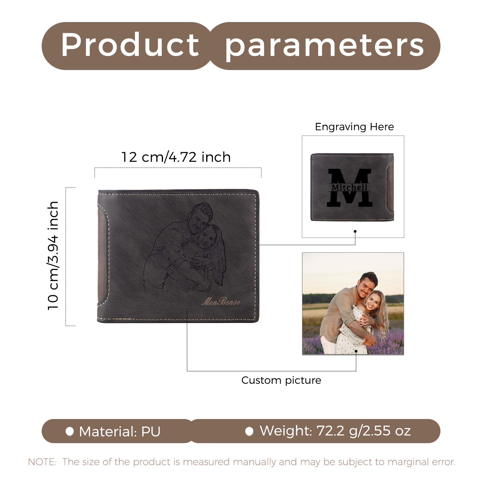 Personalised Leather Folding Wallet With Photo, Name and Letter, Gift For Dad