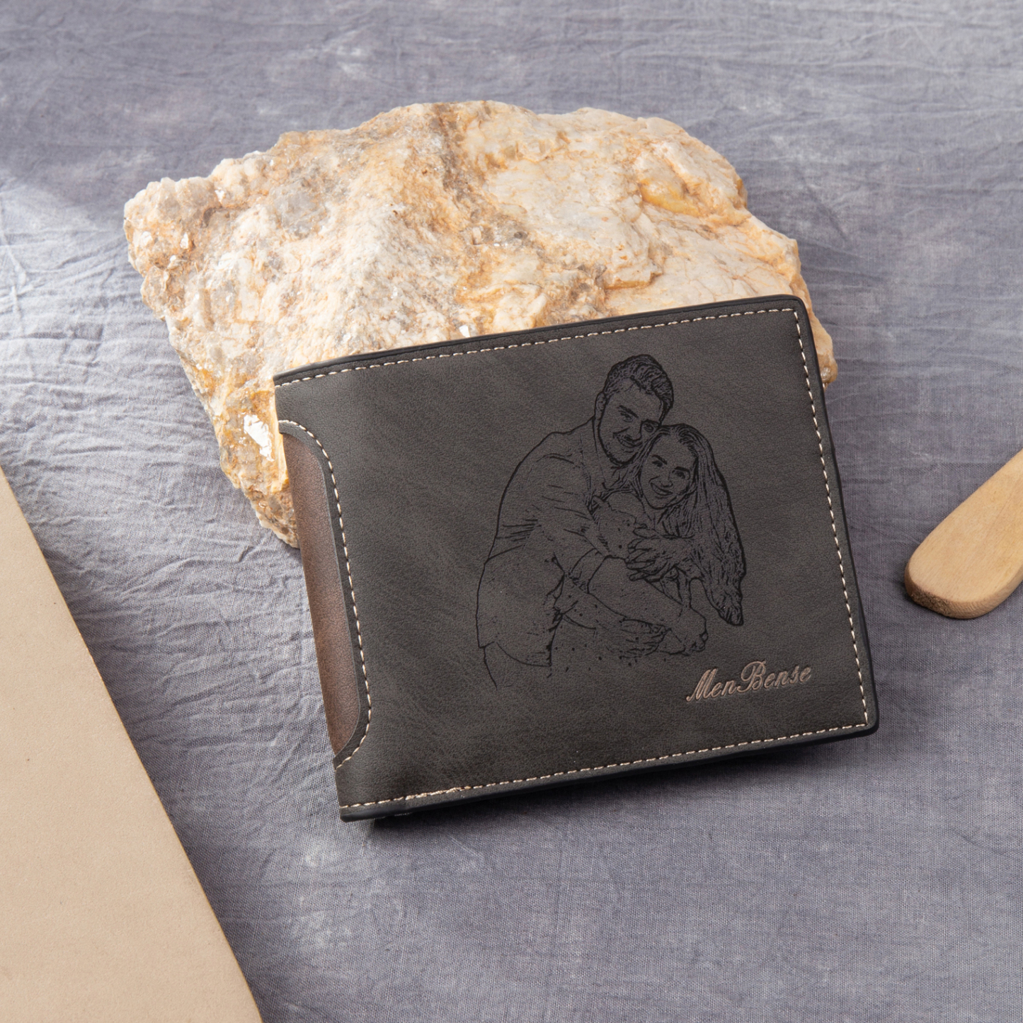 Personalised Leather Folding Wallet With Photo, Name and Letter, Gift For Dad