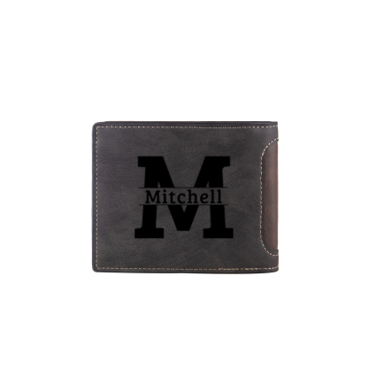 Personalised Leather Folding Wallet With Photo, Name and Letter, Gift For Dad
