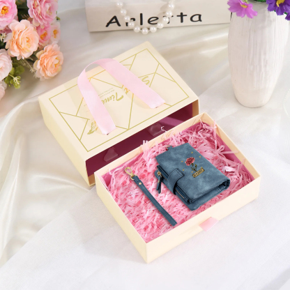 Personalised Women's Wallet Custom Birth Flower and Name PU Leather Wallet Gift for Her | Jessmade