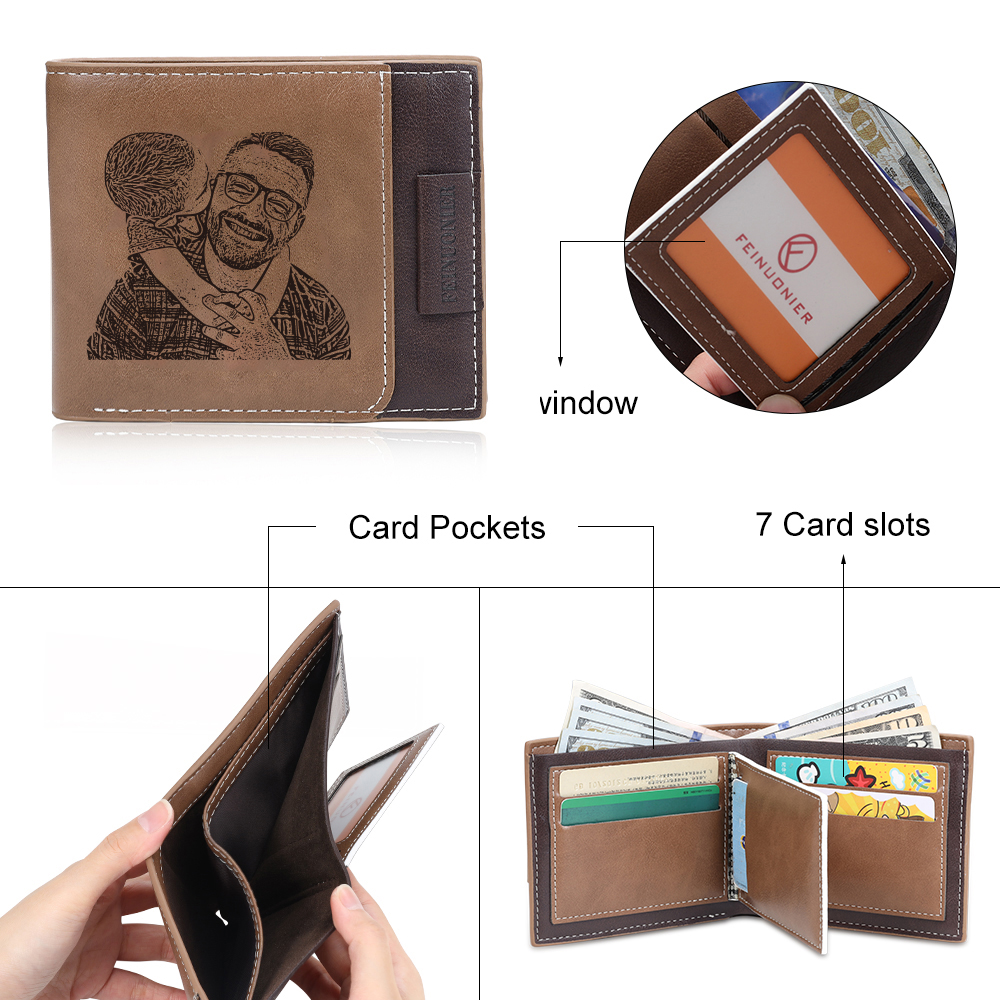 Personalised Custom Photo, Name and Letter Leather Men's wallet As a Father's Day Gift For Dad