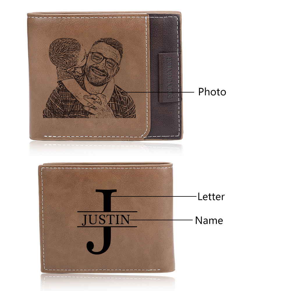 Personalised Custom Photo, Name and Letter Leather Men's wallet As a Father's Day Gift For Dad