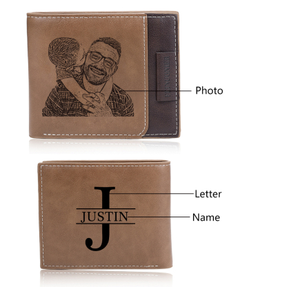 Personalised Custom Photo, Name and Letter Leather Men's wallet As a Father's Day Gift For Dad
