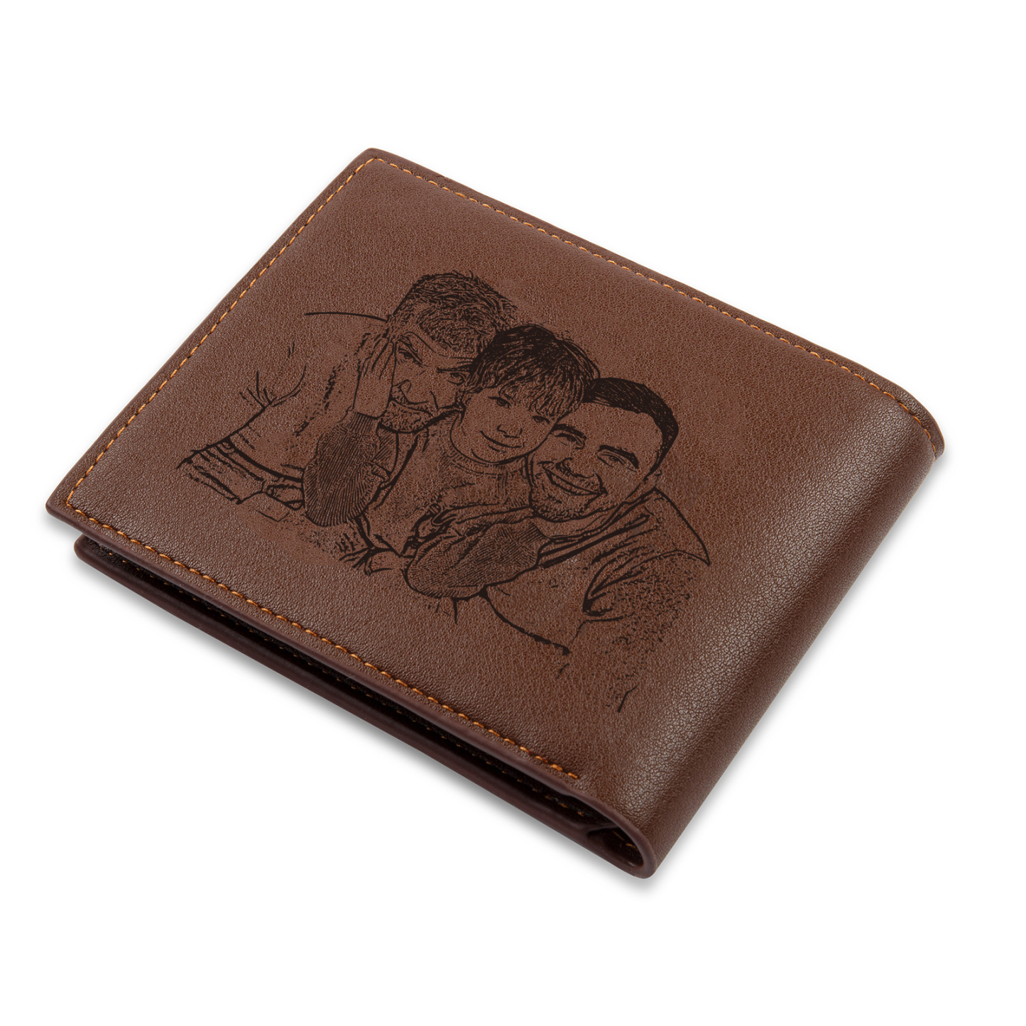 Custom Engraved Dad Wallet – 4 Names & 1 Photo Personalised Leather Wallet for Father's Day | Jessemade