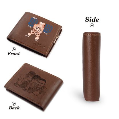 Custom Engraved Dad Wallet – 2 Names & 1 Photo Personalised Leather Wallet for Father's Day | Jessemade
