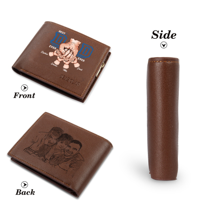 Custom Engraved Dad Wallet – 4 Names & 1 Photo Personalised Leather Wallet for Father's Day | Jessemade