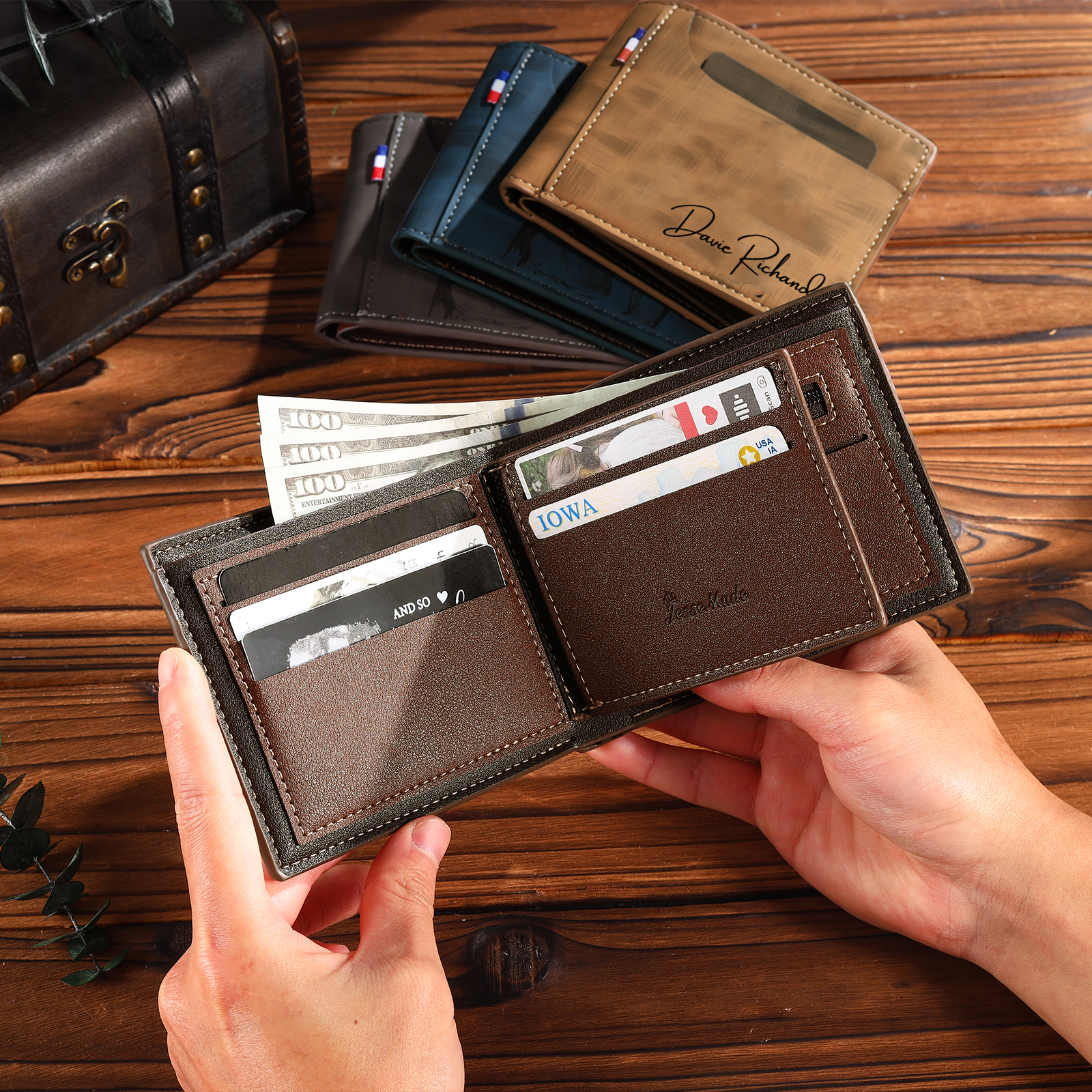 Personalised Men's Wallet - Custom Photo and Name in Gray - Christmas Gift for Him | Jessemade