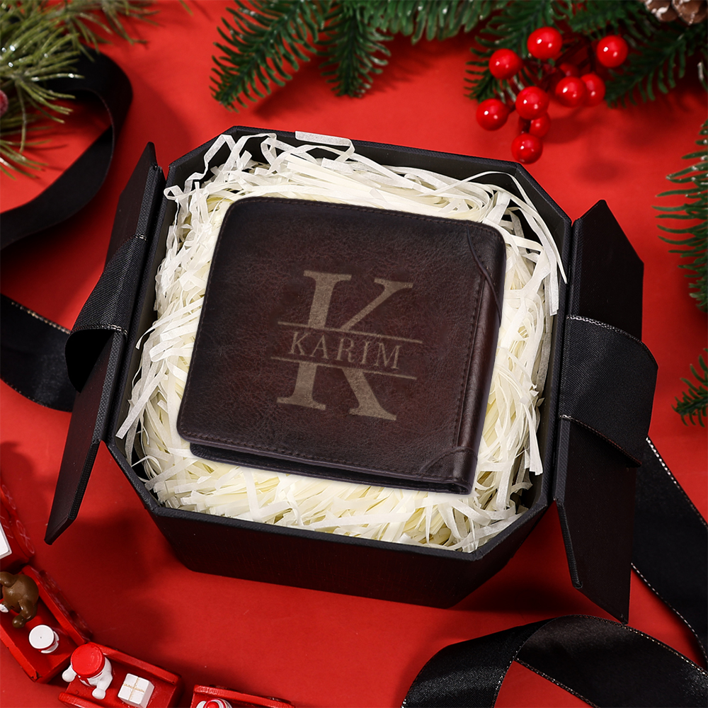 Personalized First  Layer Leather Men's Wallet - Custom Name and Letter Valentine's Day Gifts for Him | Jessemade