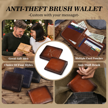 Personalised First  Layer Leather Men's Wallet - Custom Name and Letter Valentine's Day Gifts for Him | Jessemade