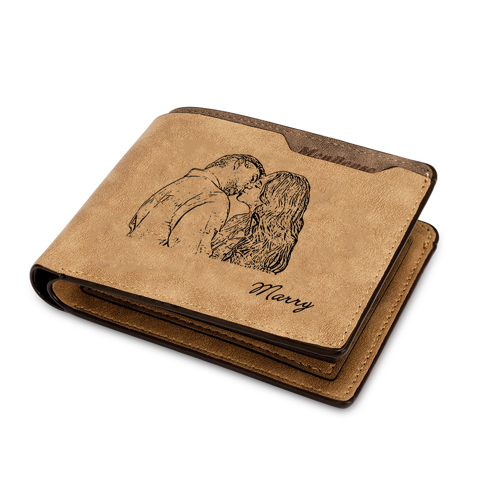 Personalized Photo Leather Men's Wallet Customized Name Letter Folding Brown Wallet For Couple 