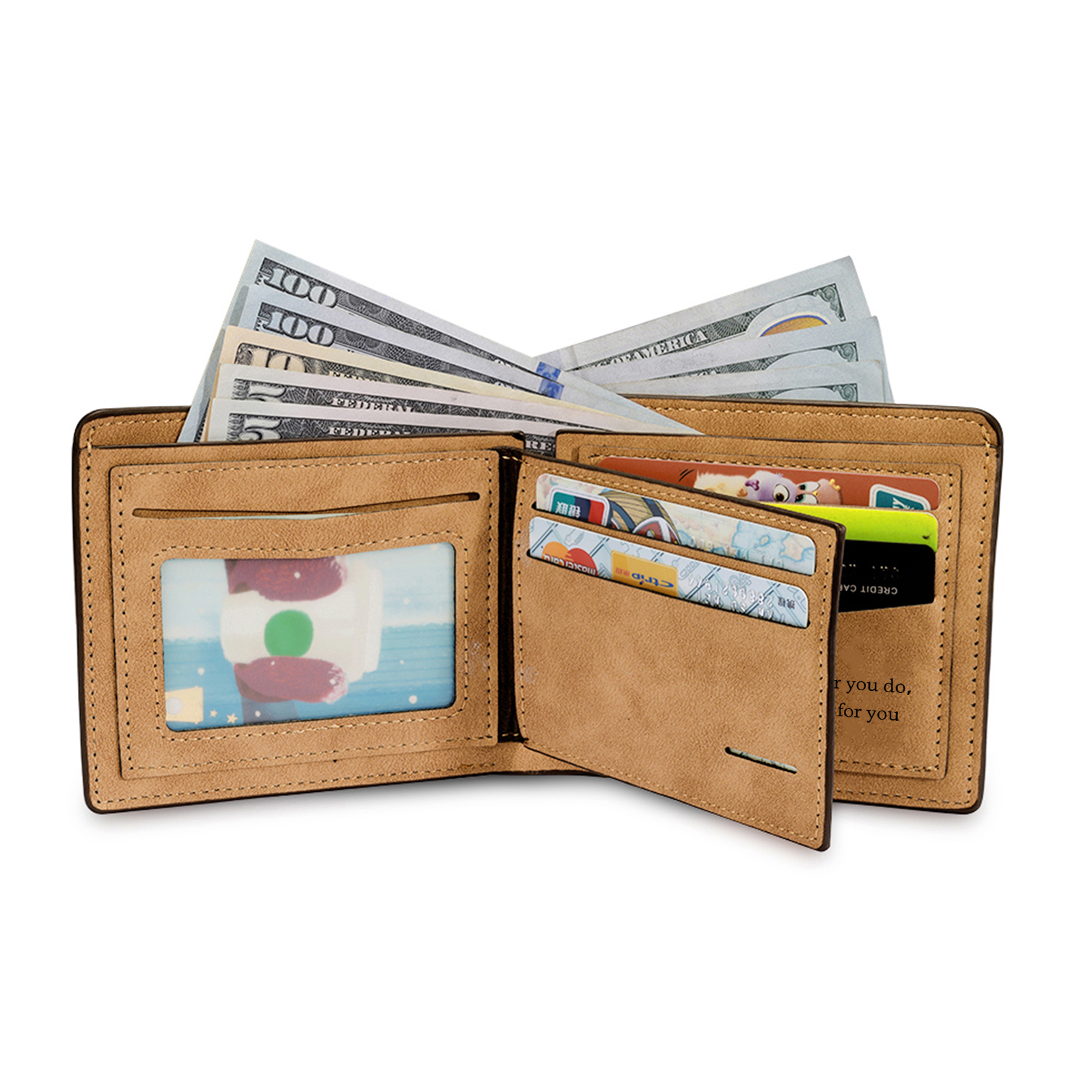 Personalized Photo Leather Men's Wallet Customized Name Letter Folding Brown Wallet For Couple 